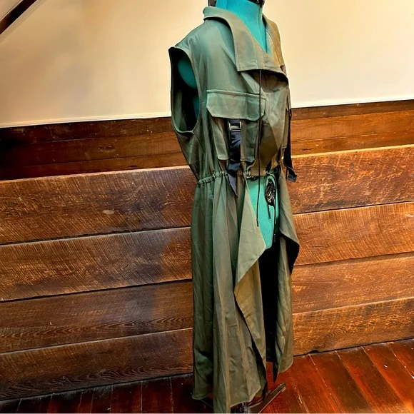 Kate Hewko Long Layering Cargo Vest Trenchcoat - Lightweight w/ Drawstring Waist - Picture 9 of 16